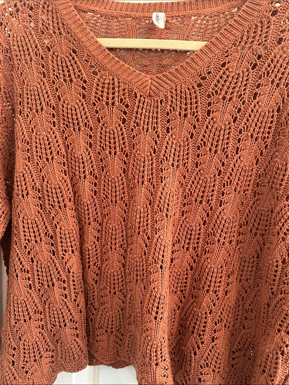 Wishlist Crochet look Open-Knit V-Neck Sweater in Burnt Orange - Picture 6 of 6